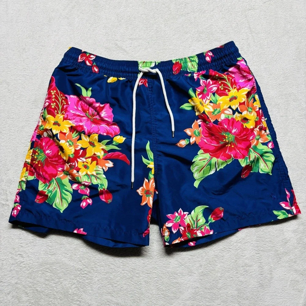 Polo Ralph Lauren Men's‎ XL Blue Floral  Hibiscus Graphic Print Swim Trunks